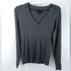 Banana Republic Cashmere Silk Cotton Gray Ribbed Long Sleeve V-Neck Sweater S